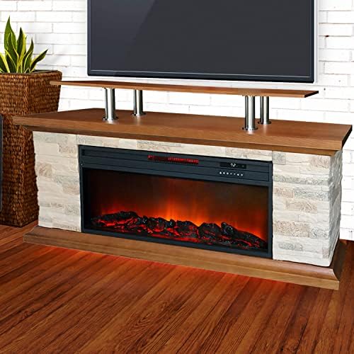 LifeSmart 60-Inch Faux Stone Electric Fireplace Heater with Remote and Timer 1
