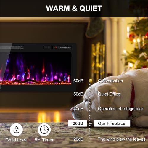 BREEZEHEAT 36 Inch Electric Fireplace with Log