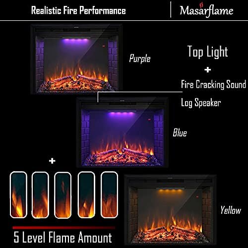 Masarflame 40 Inch Electric Fireplace Insert with Fire Sound and Remote Control