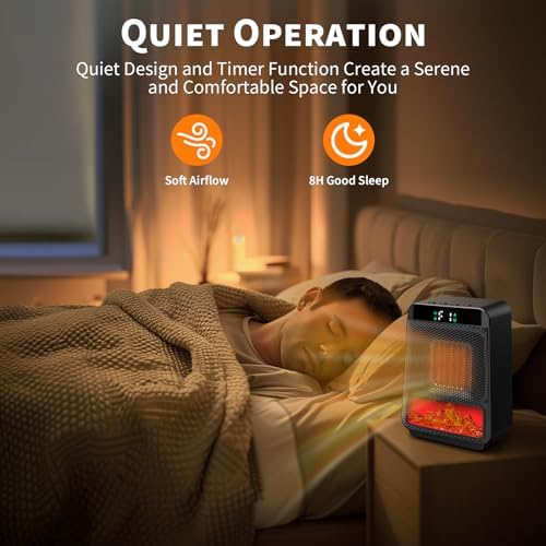 Cuteqi Mini Electric Fireplace Heater with 3D LED Flame and 1500W Power
