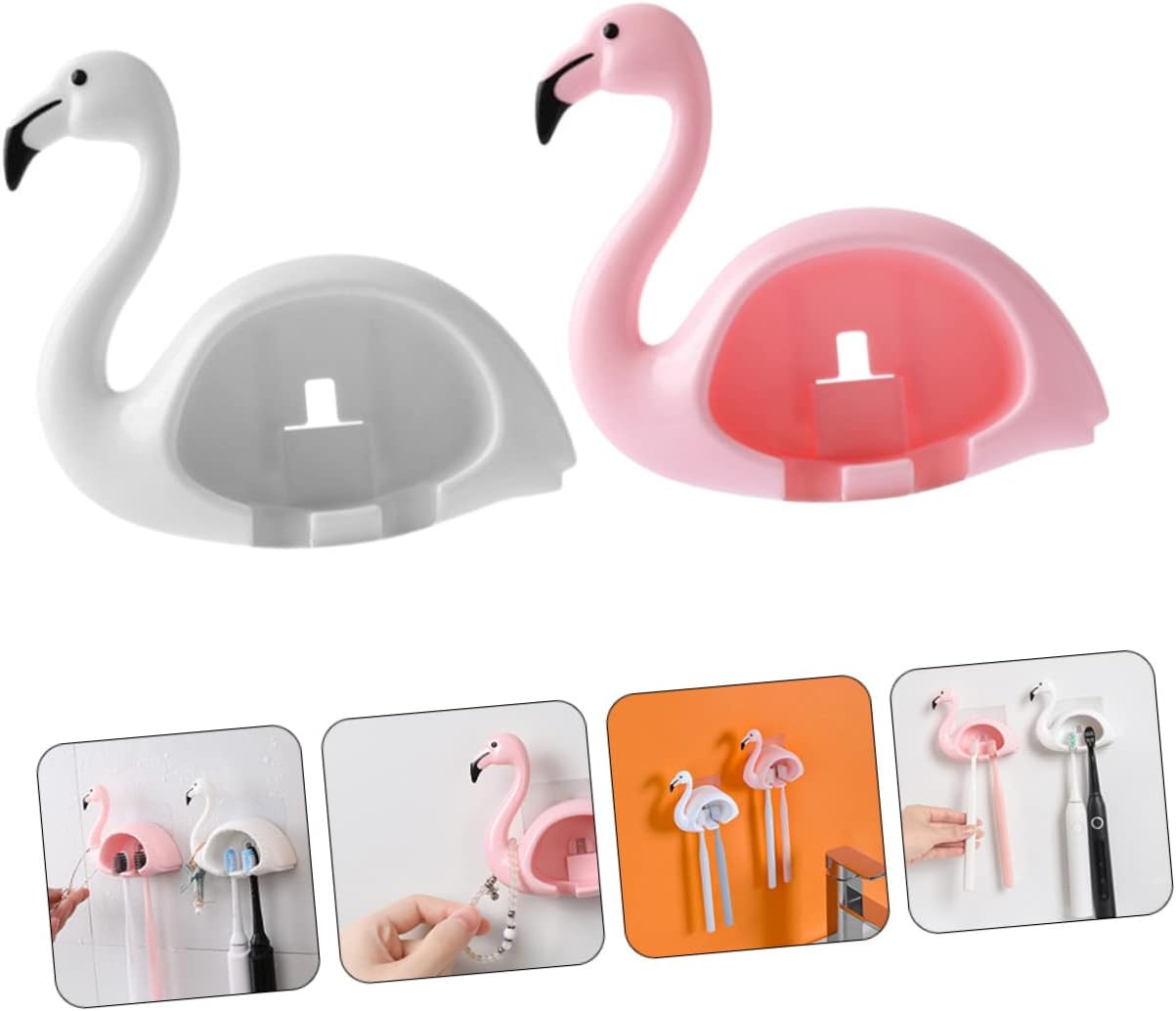 Gatuida 2PCS Flamingo Toothbrush Holder Wall Mounted Organizer