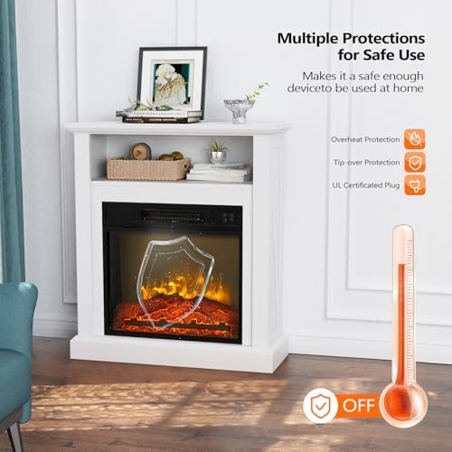 Bonnlo 30H Electric Fireplace with White Wood Mantel and Remote Control
