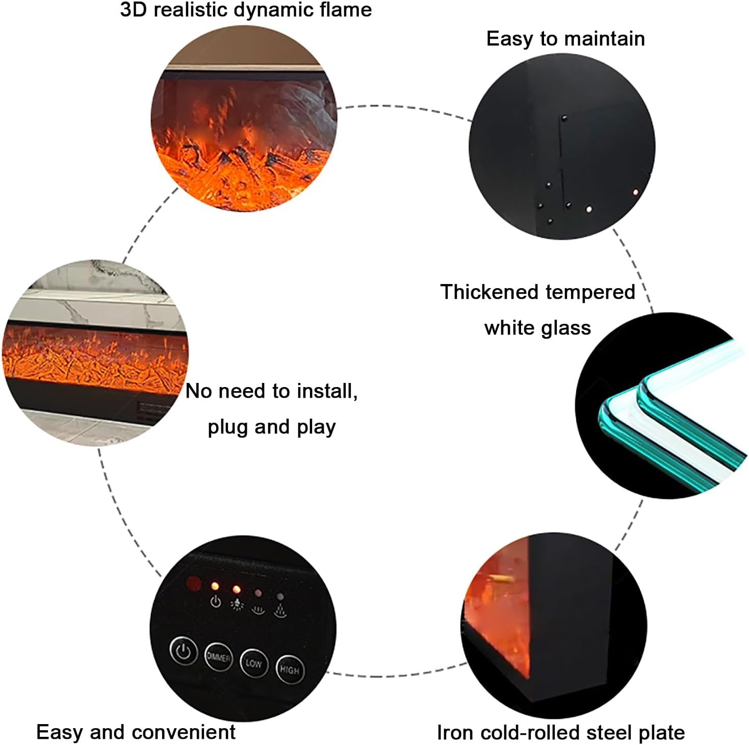 ZXDRYBHD Electric Fireplace Heater with Realistic Fire 80cm