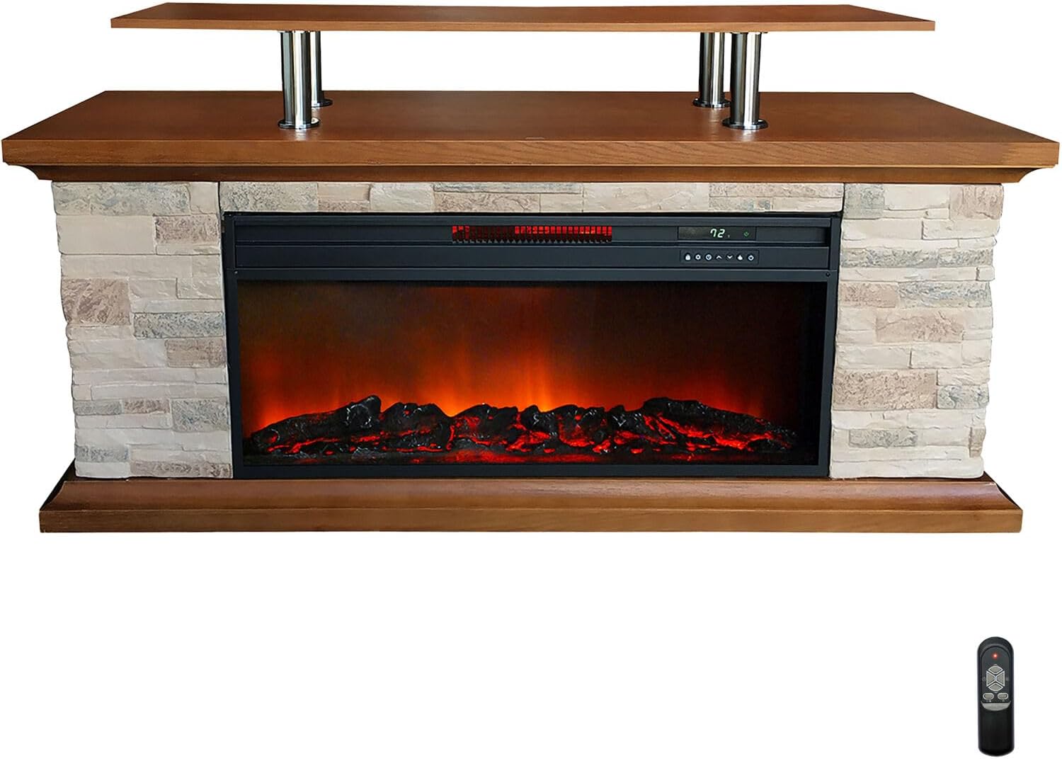 LifeSmart 60-Inch Faux Stone Electric Fireplace Heater with Remote and Timer 1
