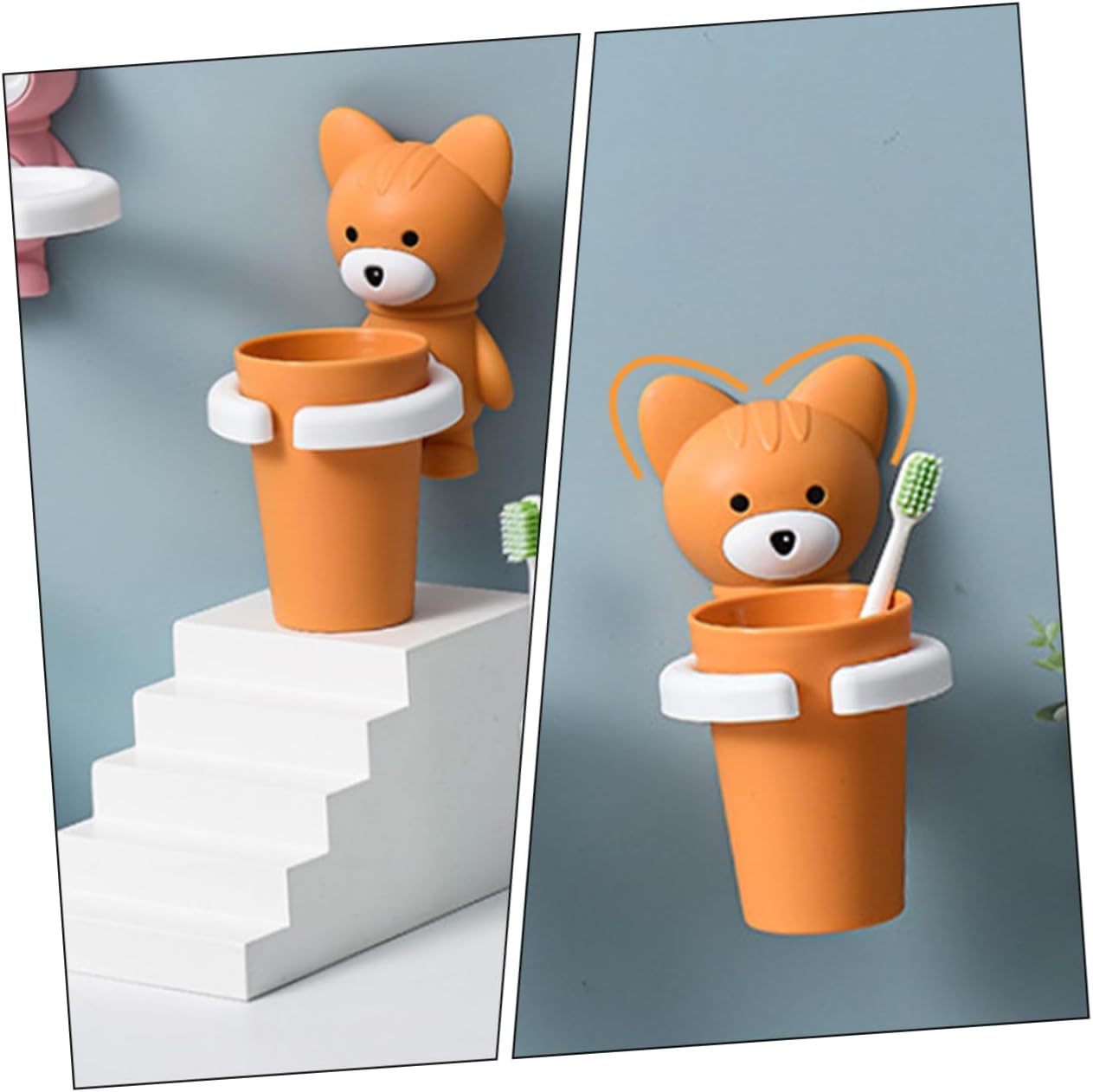 PACKOVE Wall-Mount Cartoon Toothbrush Holder Organizer