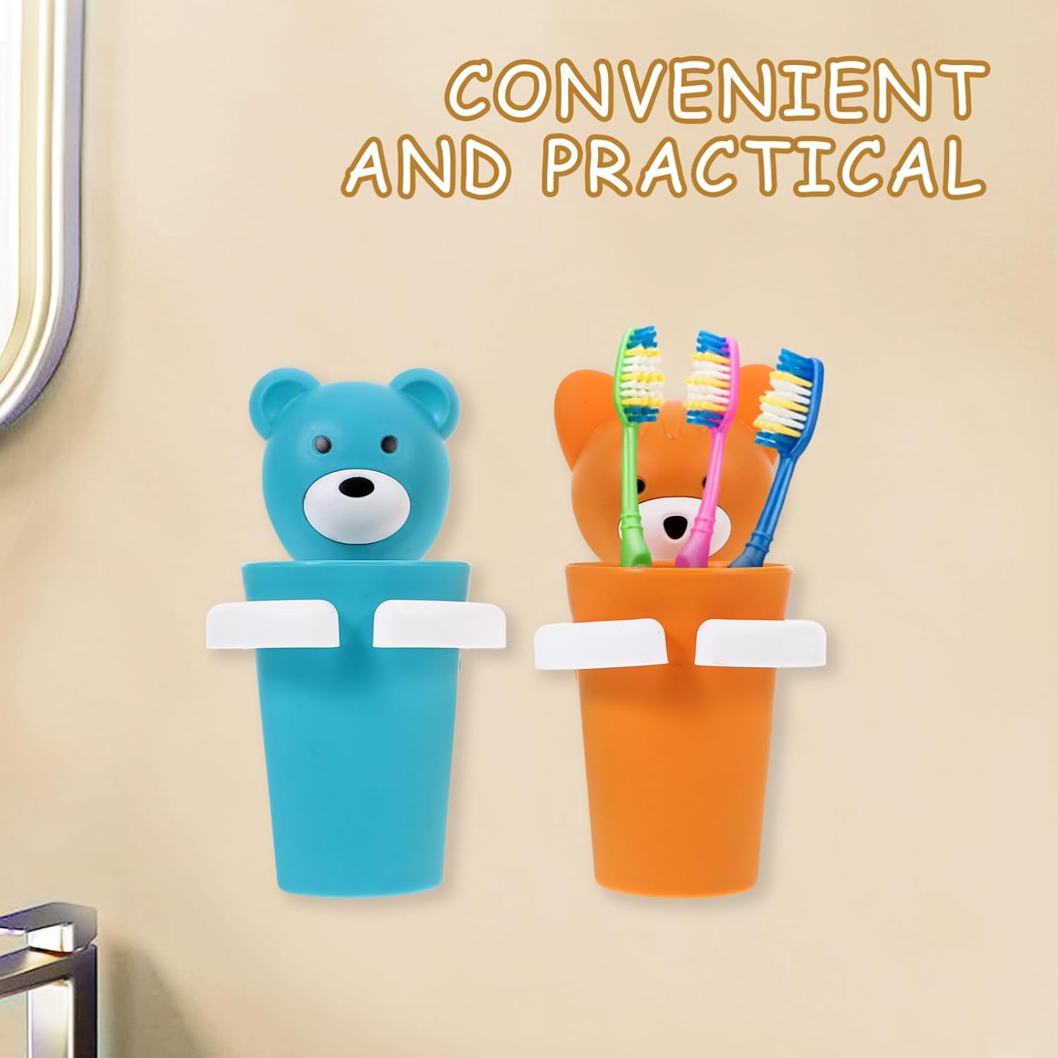 WOONEKY 2sets Cartoon Toothbrush Cup Holder Wall-Mounted Organizer 1