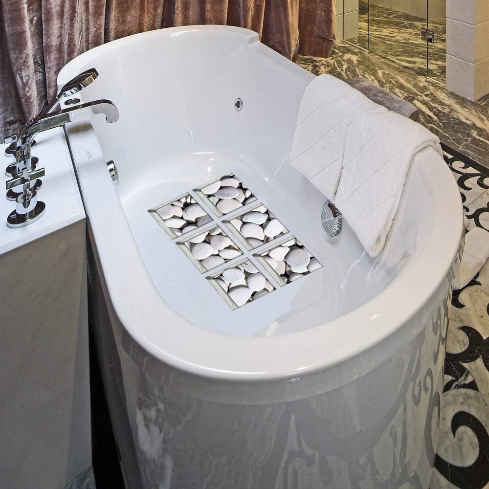 AILEGOU 3D Non-Slip Bathtub Stickers with 6 Pieces Pebbles-A04