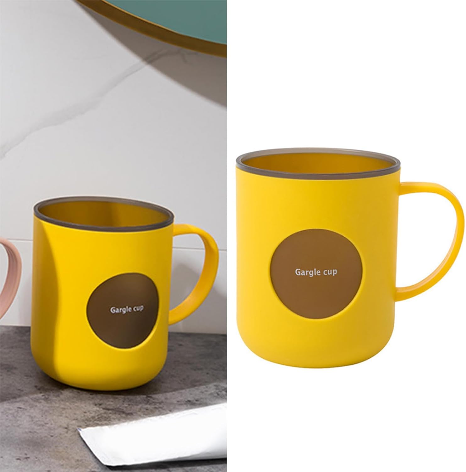 HERCHR Bathroom Tumbler Cup with Handle Yellow