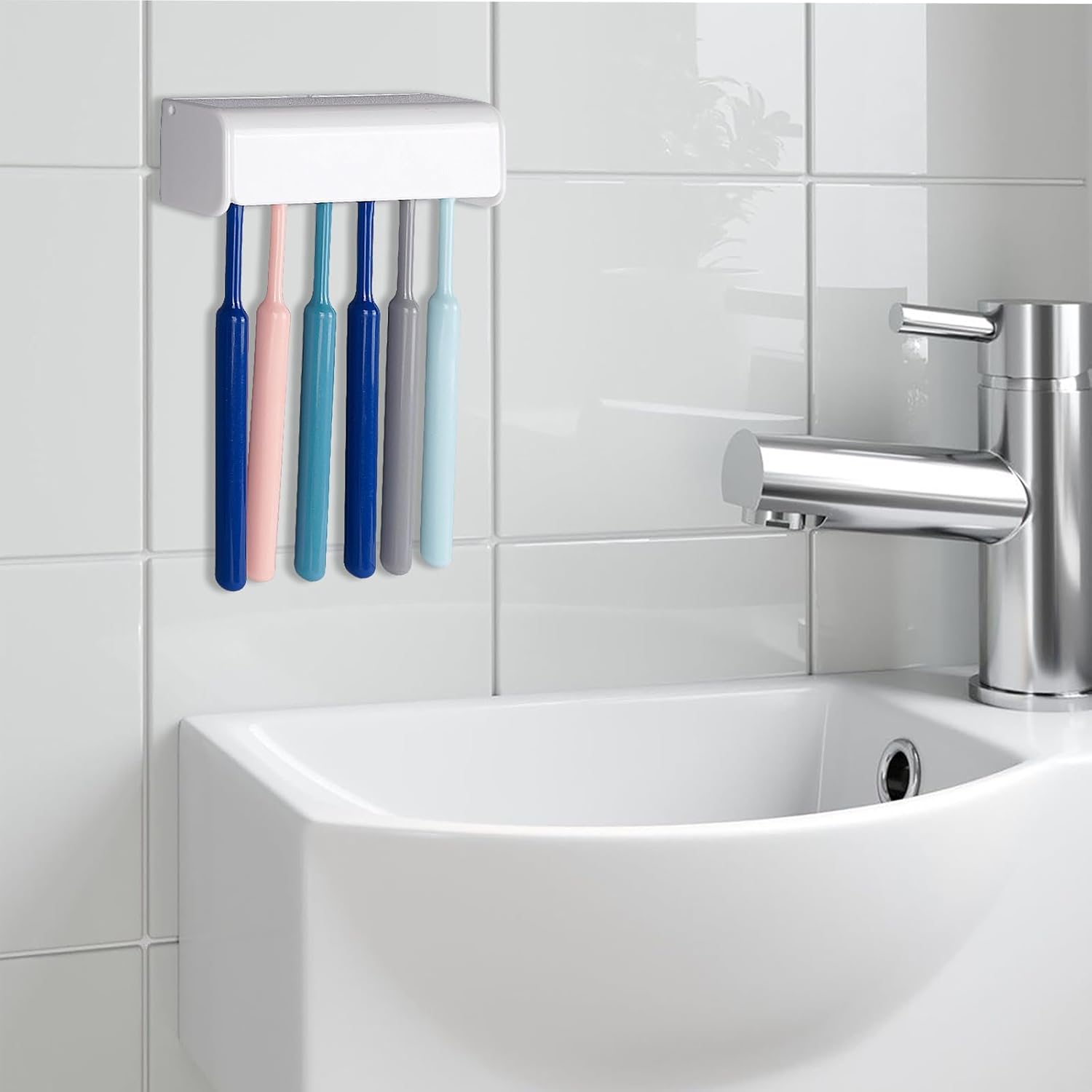 LUEXBOX 6 Slots Wall Mount Toothbrush Holder with Cover