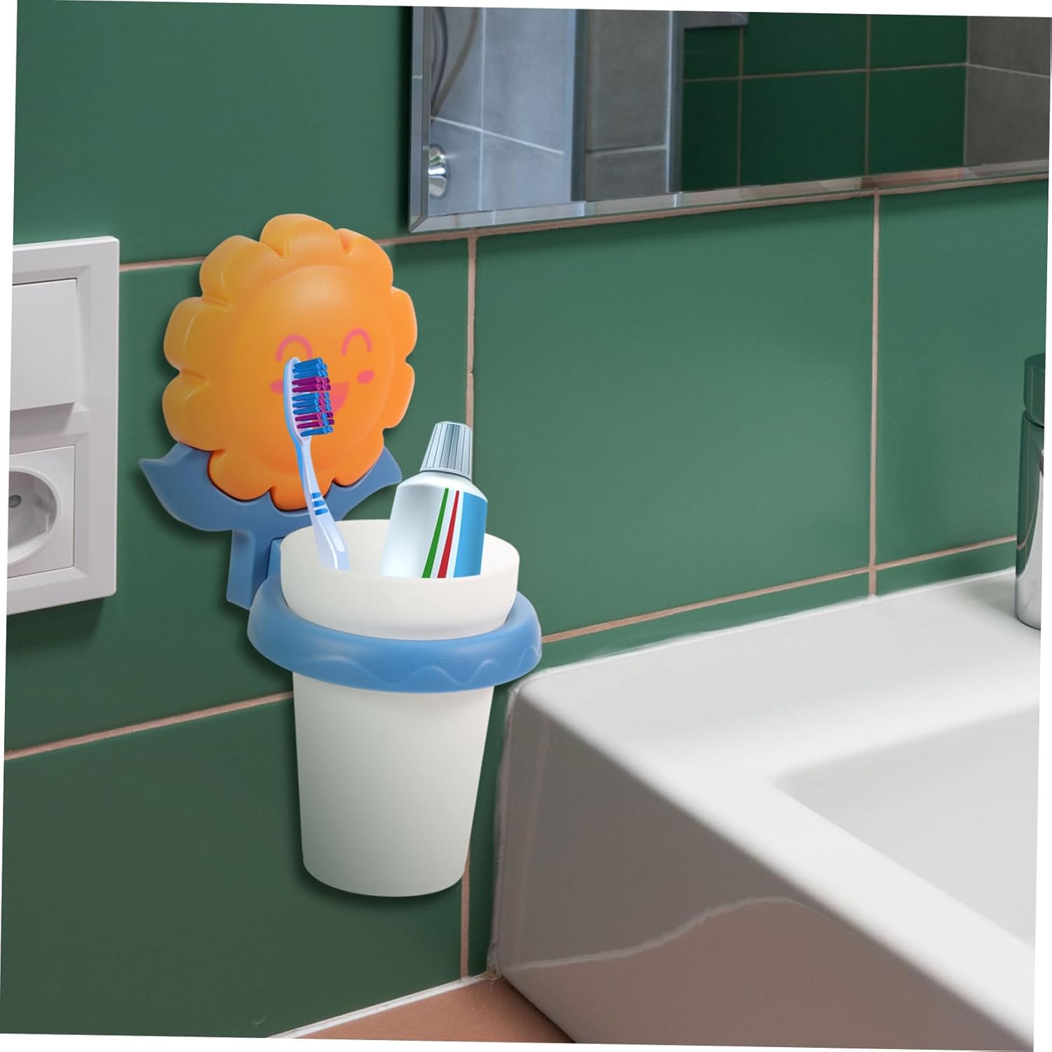 Cartoon Toothbrush Cup Organizer Wall Mount