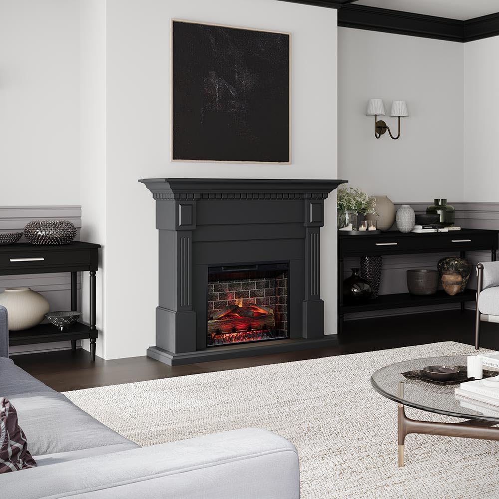 Modern Ember Augustine Black Mantel Electric Fireplace
