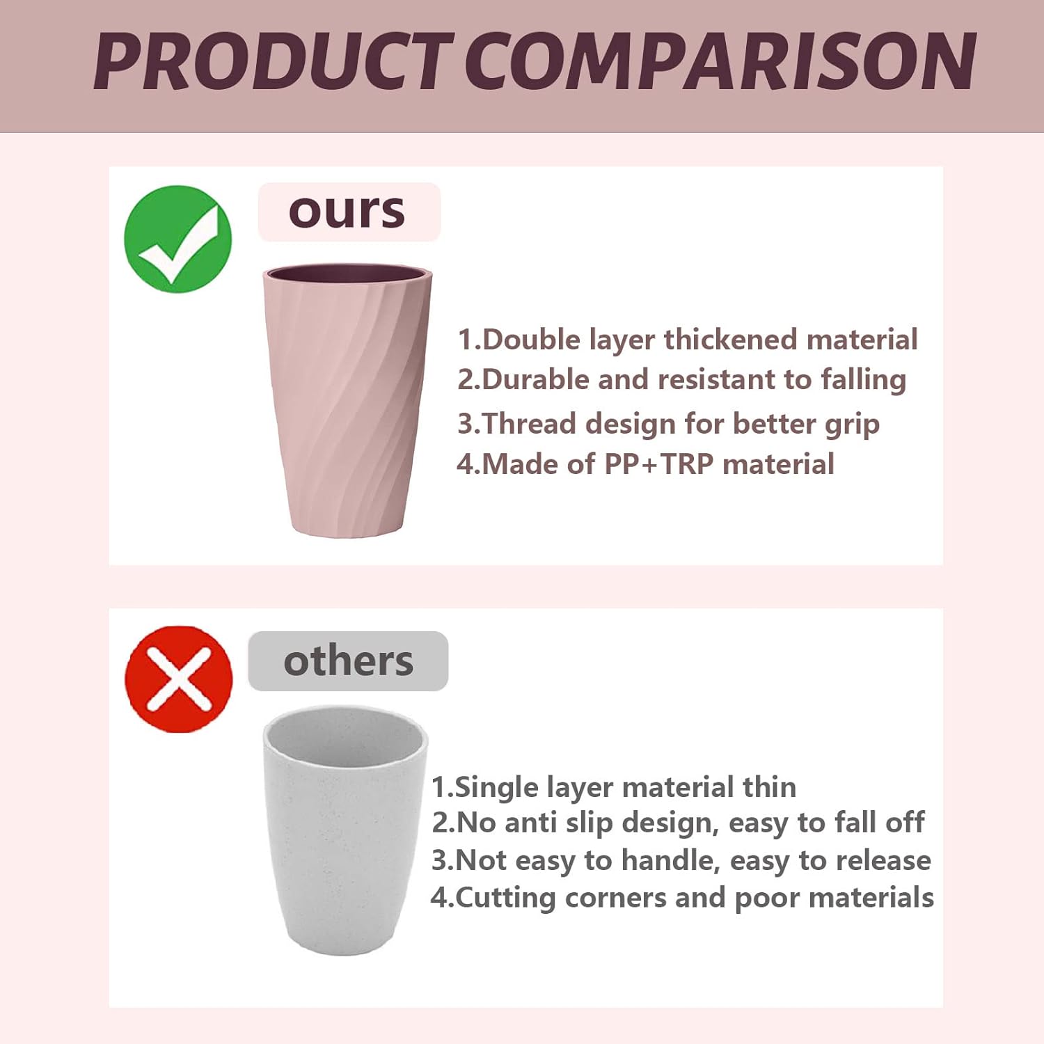Unbreakable Bathroom Tumbler Cup - Pink