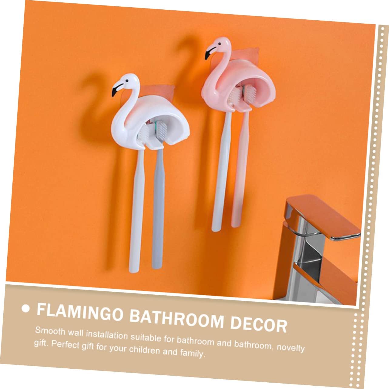 2pcs Flamingo Toothbrush Holder Wall Mounted Organizer for Electric Toothbrushes