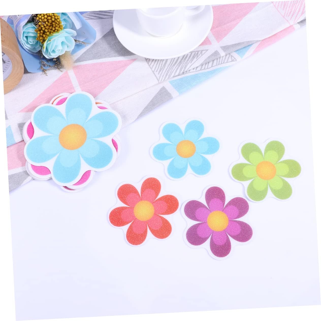 PRETYZOOM 10Pcs Colorful Flower Bath Non-Slip Stickers