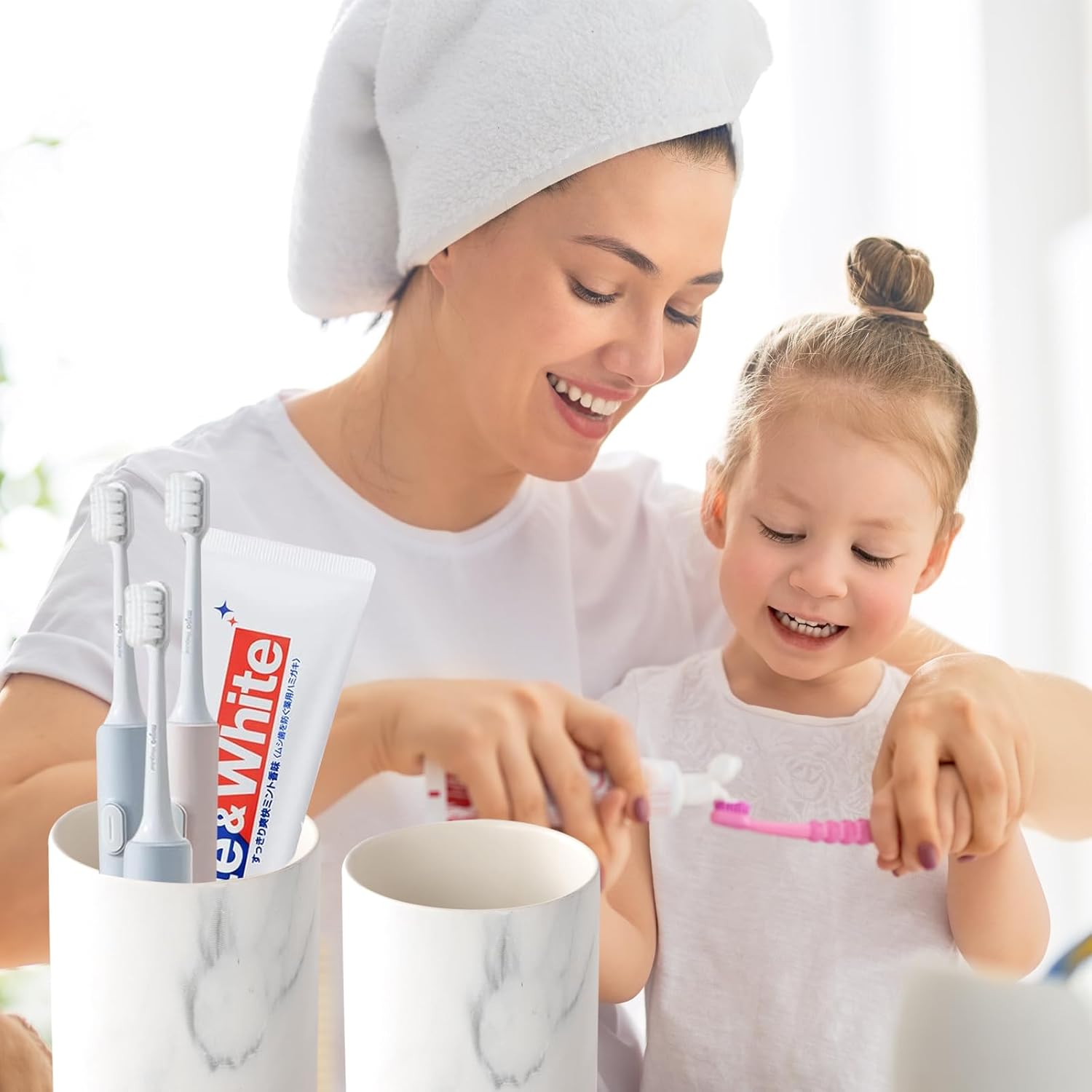 White Marble Ceramic Toothbrush Holder with Pattern