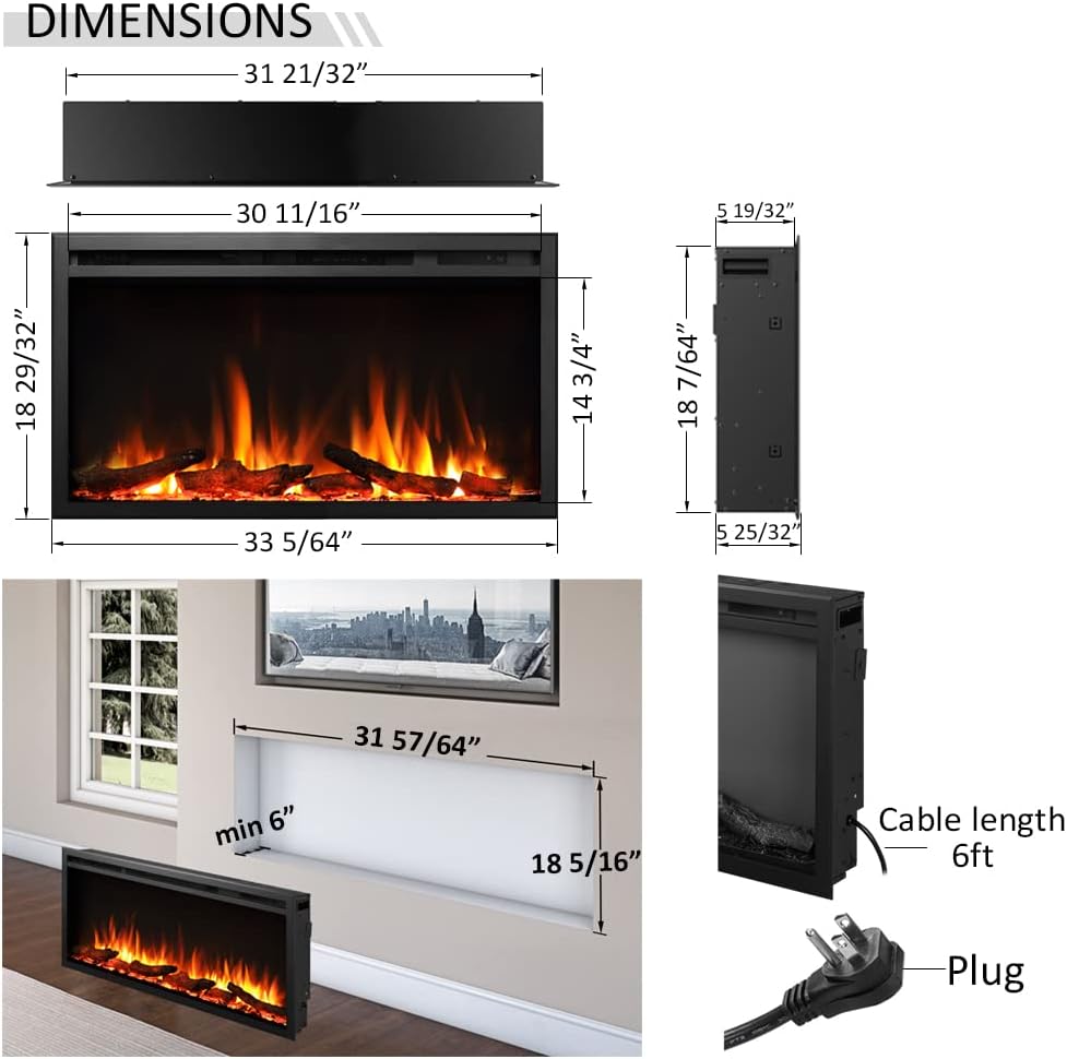 Legend Flame 33 W Electric Fireplace with Log Set Crystal Stone