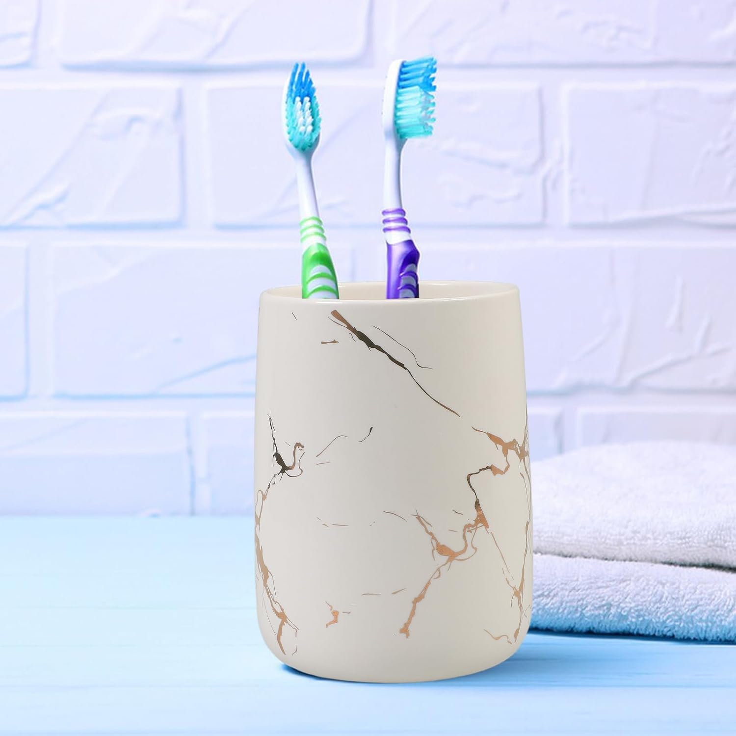 Cabilock Marble Pattern Toothbrush Holder Cup