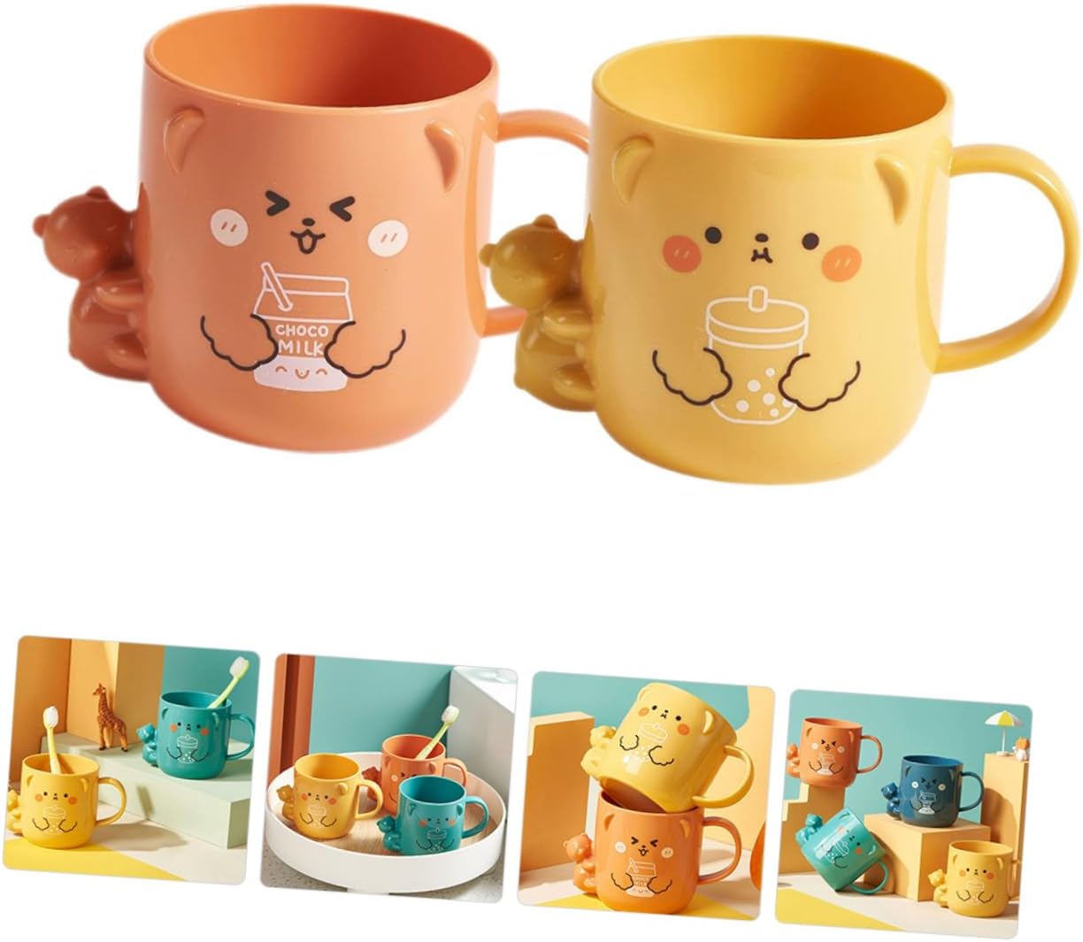 Cabilock Cartoon Toothbrush Cup with Bear Design 2Pcs