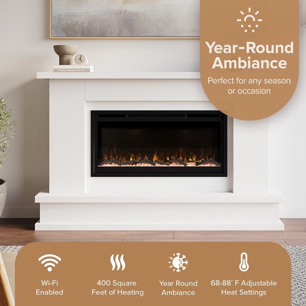 Modern Ember Patton White Mantel Package with Electric Fireplace 1