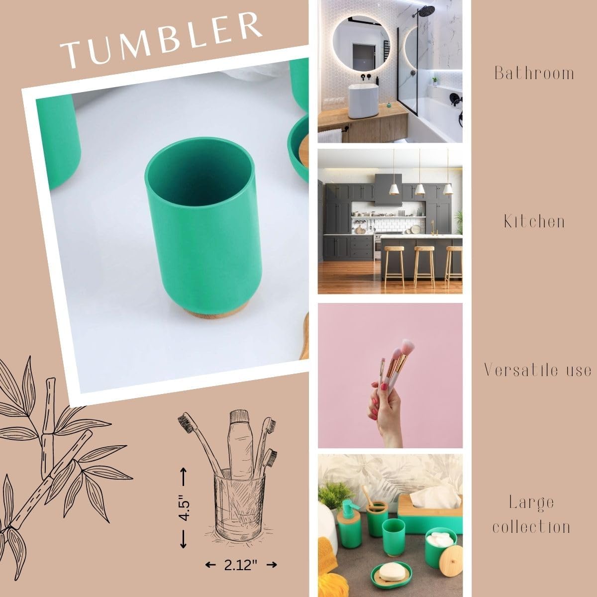 Bamboo-Based Green Padang Tumbler - 10 Fl Oz Toothbrush Holder