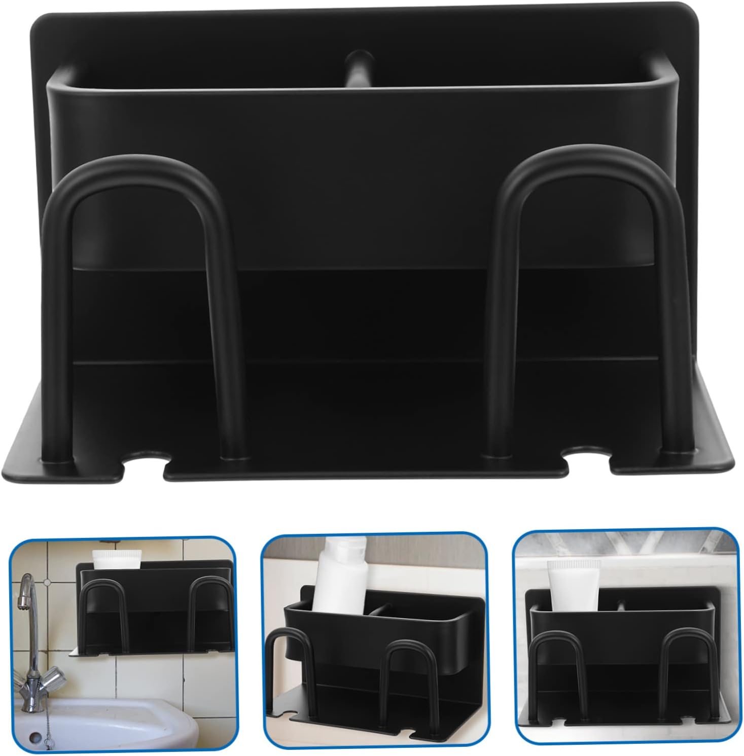 Wall-Mounted Storage Rack for Toothbrush and Toothpaste Black Aluminum