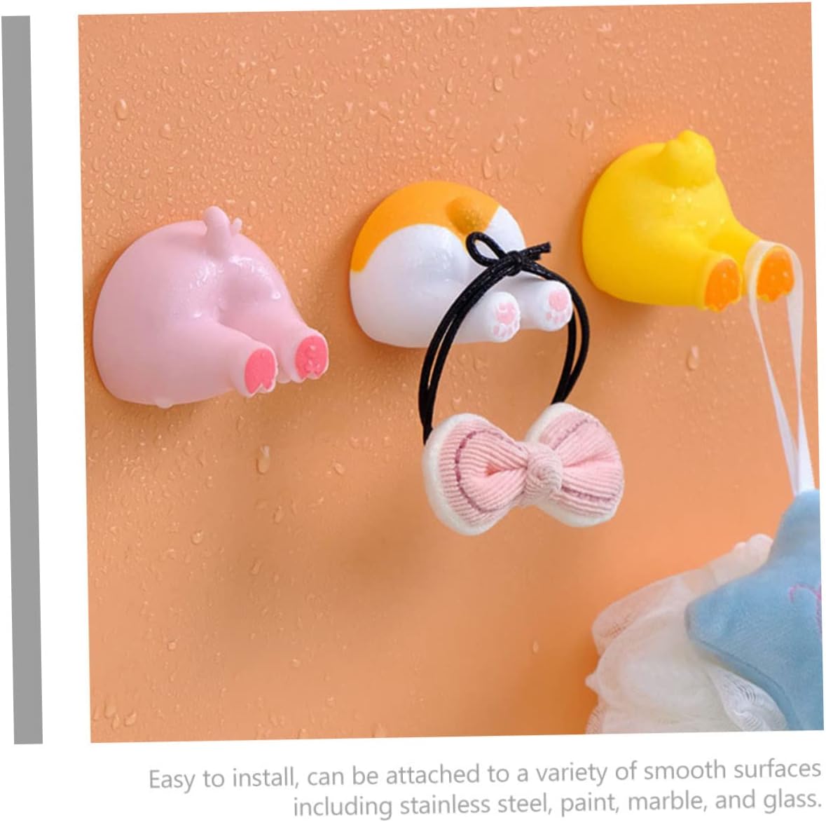 2pcs Cartoon Pig Tail Wall Hooks Toothbrush Holders for Bathroom Organization