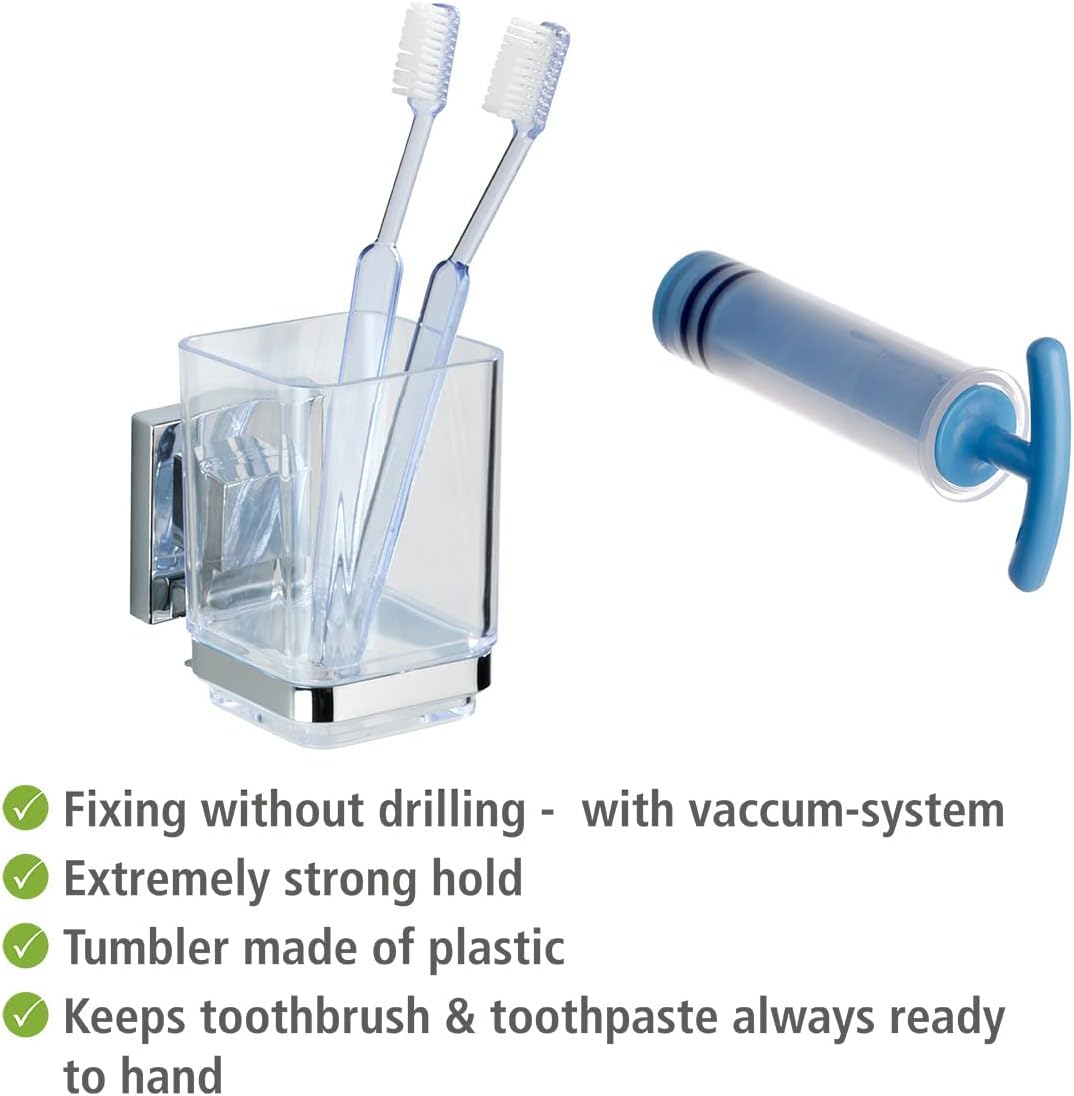Wenko Quadro Toothbrush Holder with Vacuum-Loc SilverTransparent