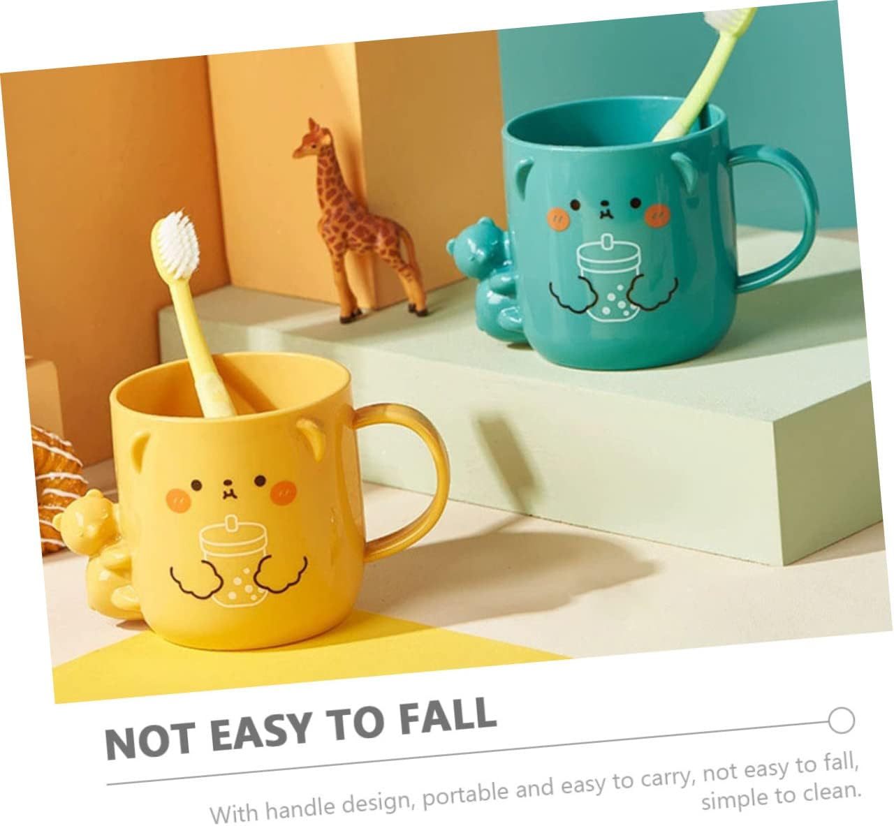 Cabilock Cartoon Toothbrush Cup with Bear Design 2Pcs