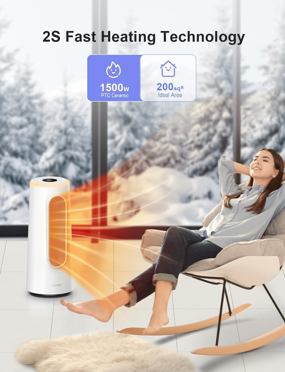 CLEVAST Smart Space Heater with RGB Night Light and Voice Control