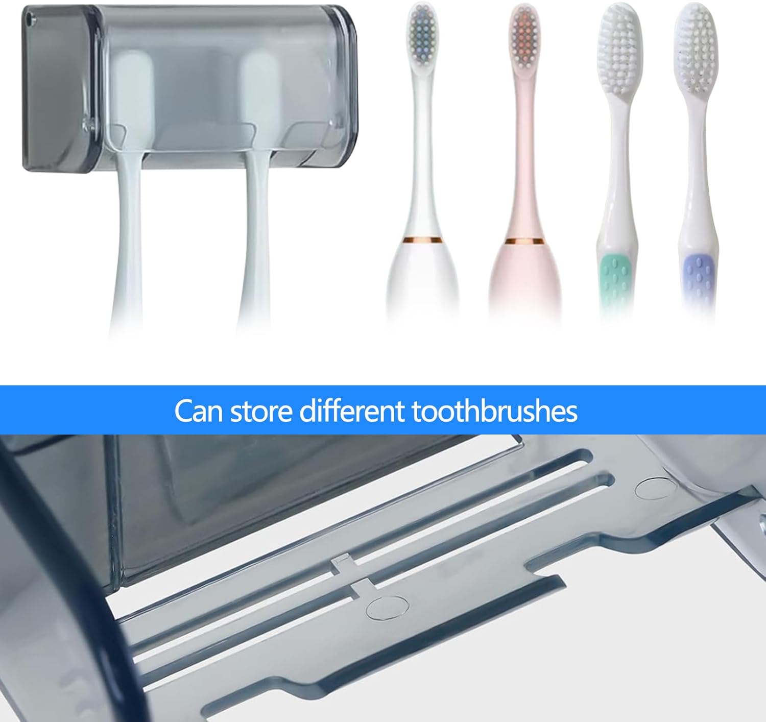 2 Pc Wall Mounted Toothbrush Holder with Cover Clear