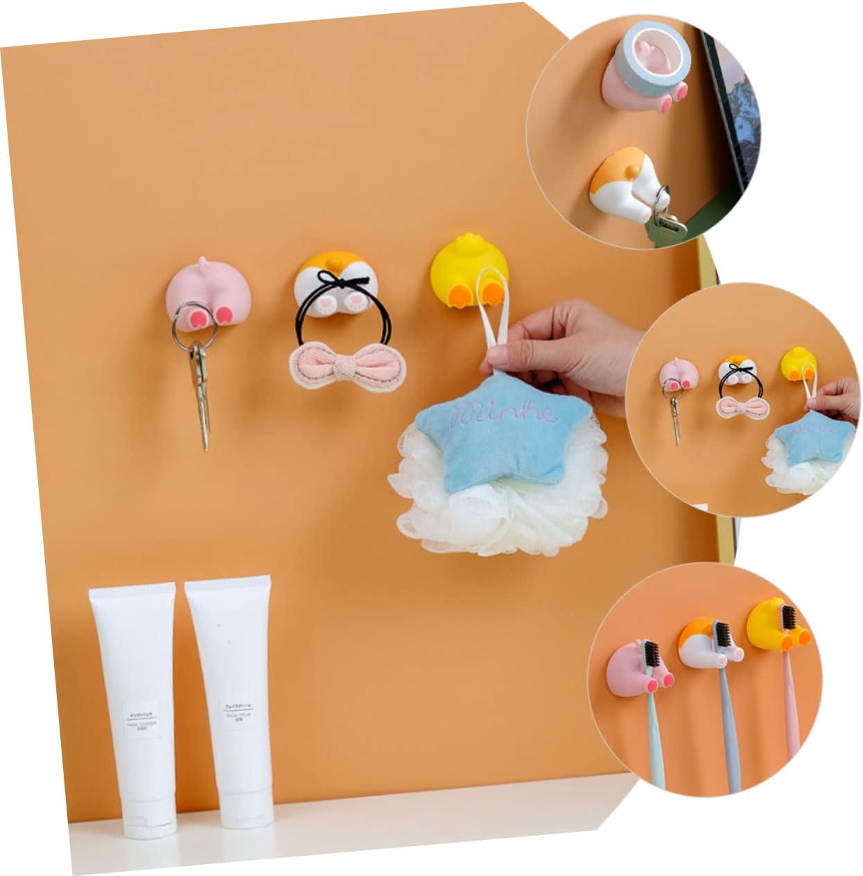 LIFKOME Animal Tail Wall Hooks 2pcs Toothbrush Holders Self-Adhesive