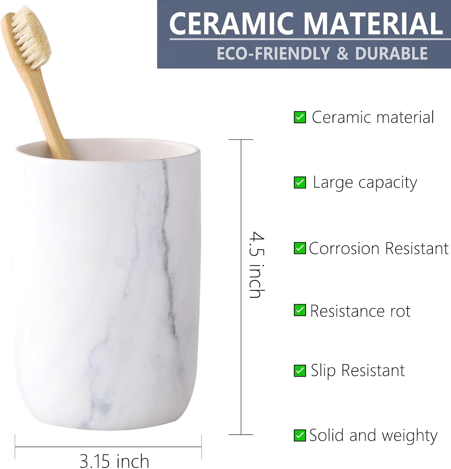 White Marble Ceramic Toothbrush Holder with Pattern