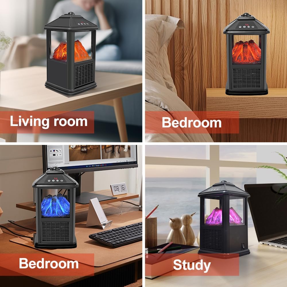 Portable 3-Sided Electric Fireplace Heater with Remote Control and Flame Effects