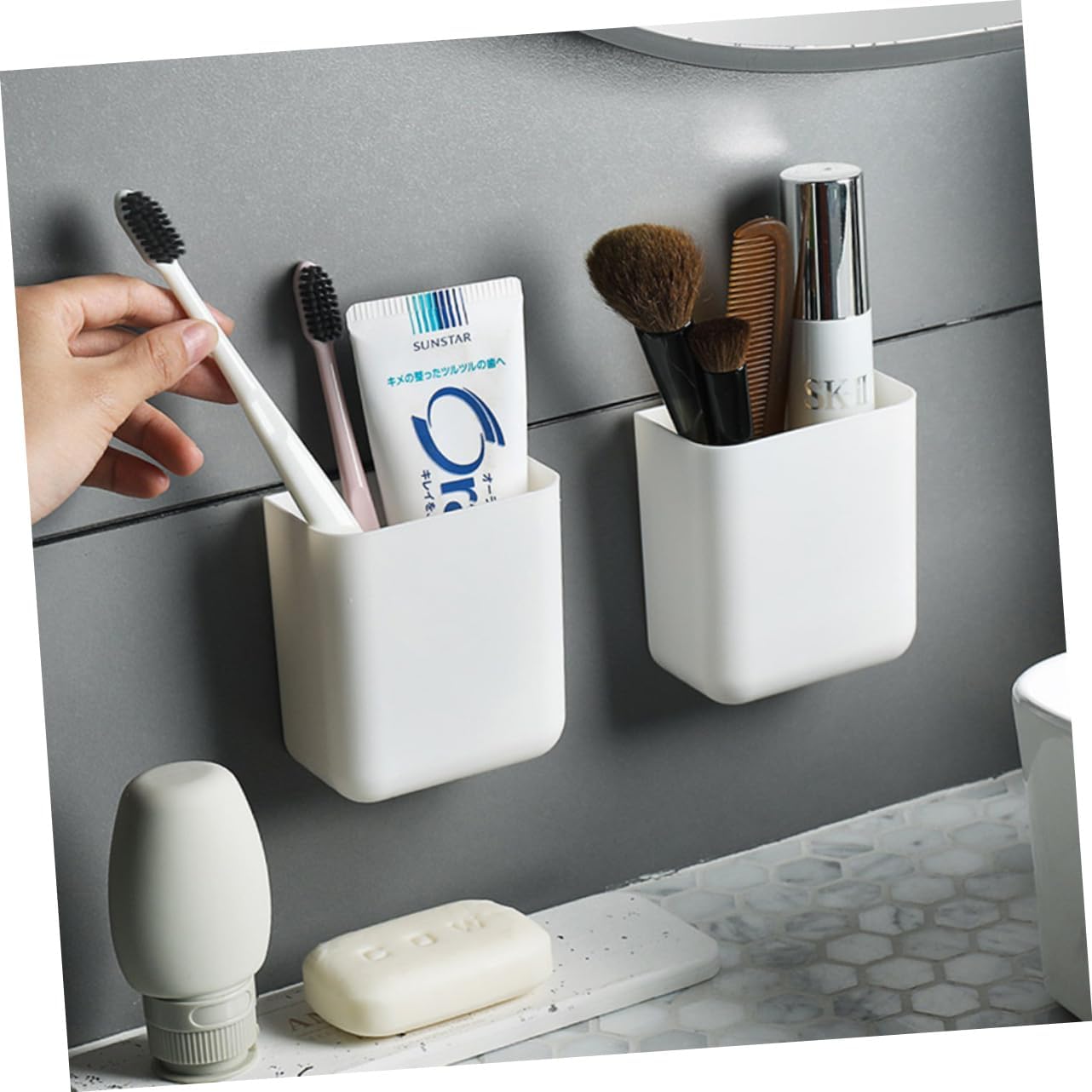 Veemoon Wall-Mounted Toothbrush Holder with Toothpaste Shelf