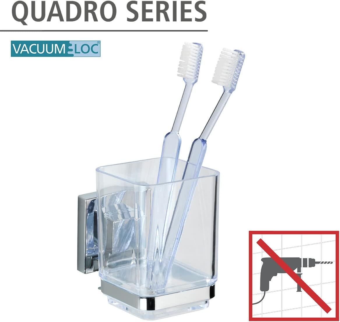Wenko Quadro Toothbrush Holder with Vacuum-Loc SilverTransparent