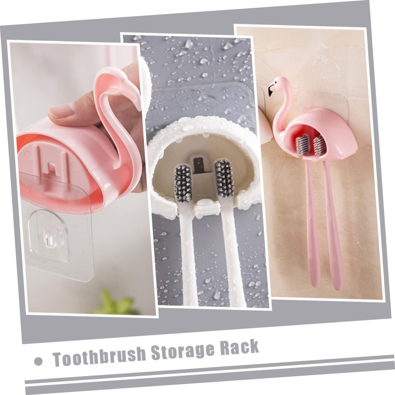 Chic Flamingo Toothbrush Holder 2pcs Wall Mount Adhesive Storage Rack 1
