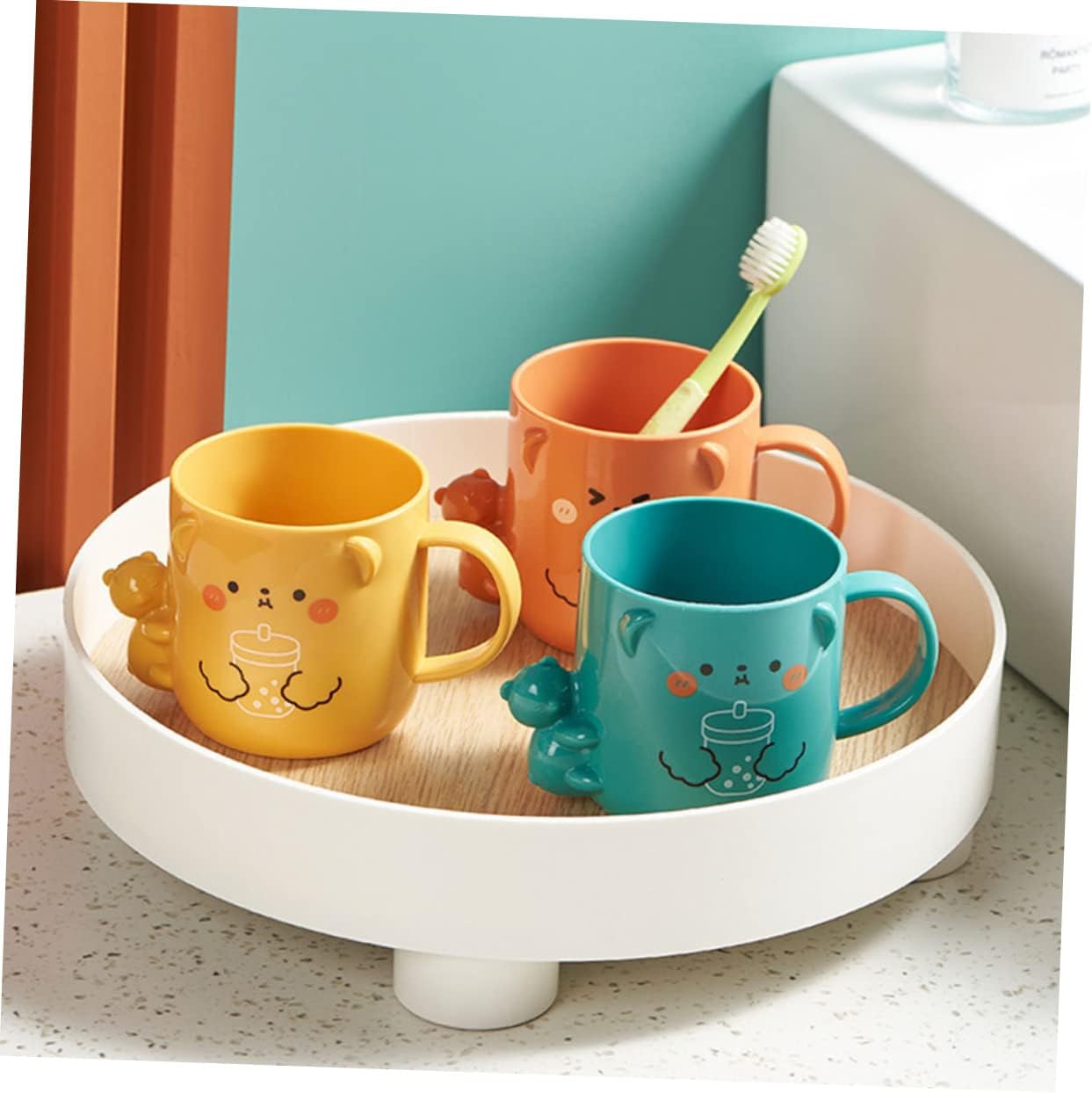 Cabilock Cartoon Toothbrush Cup with Bear Design 2Pcs