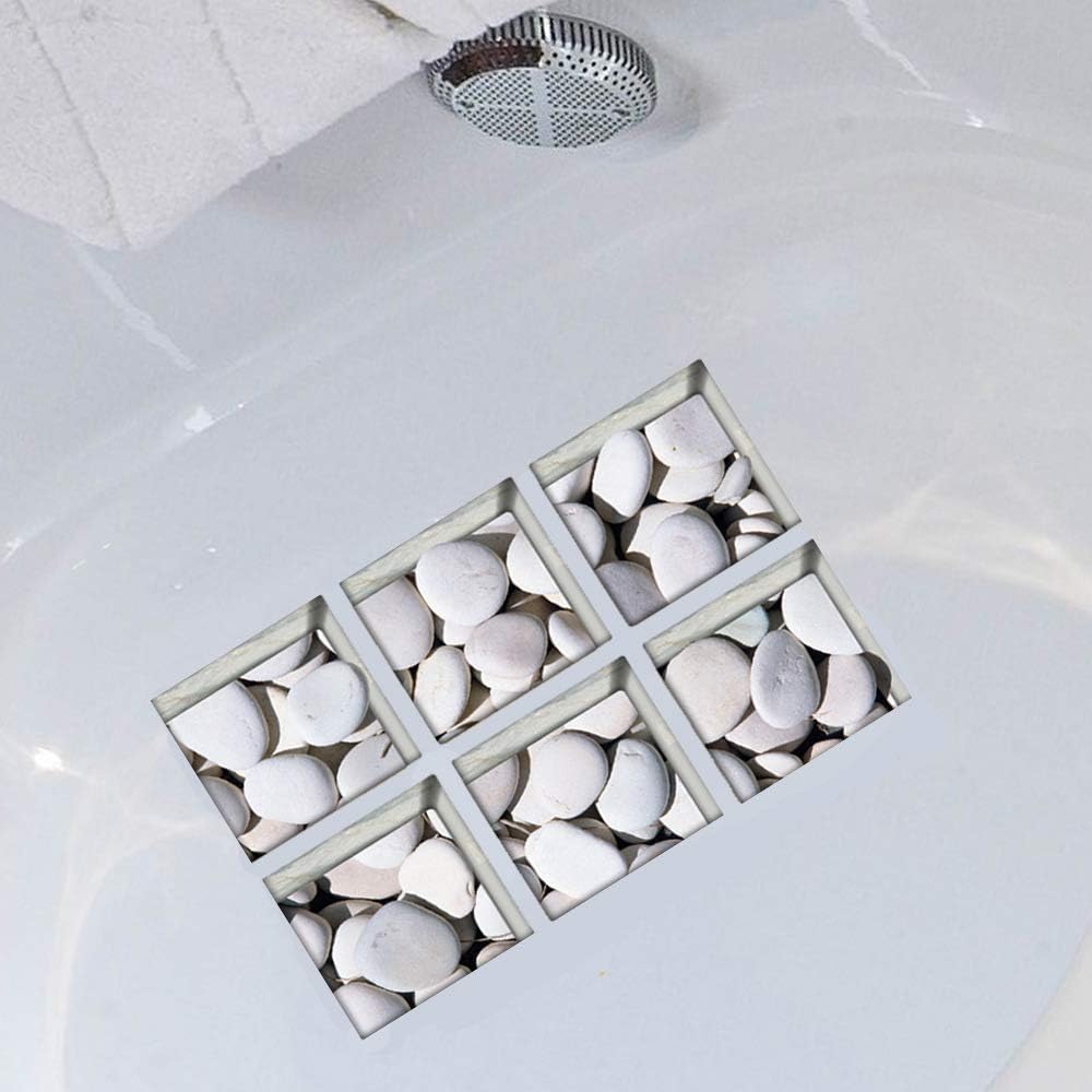 AILEGOU 3D Non-Slip Bathtub Stickers with 6 Pieces Pebbles-A04