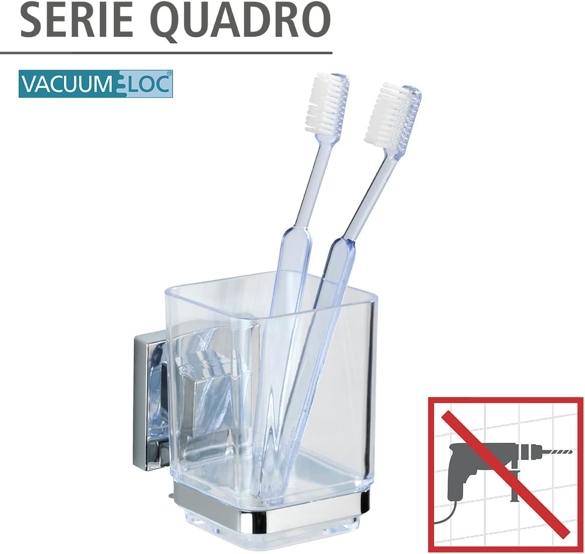 Wenko Quadro Toothbrush Holder with Vacuum-Loc SilverTransparent