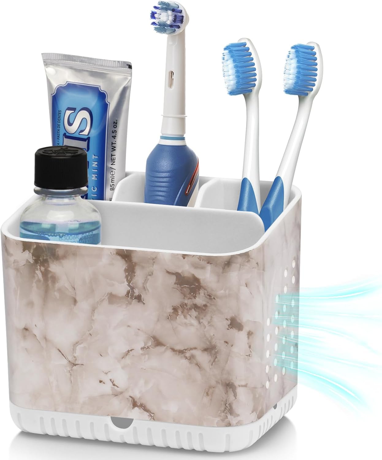PARKMANI 4 Slots Toothbrush Holder with Drainage and Marble Design