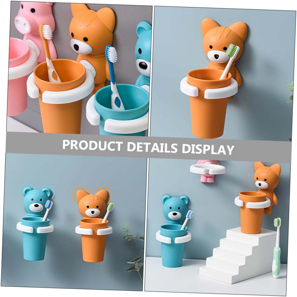 PACKOVE Wall-Mount Cartoon Toothbrush Holder Organizer