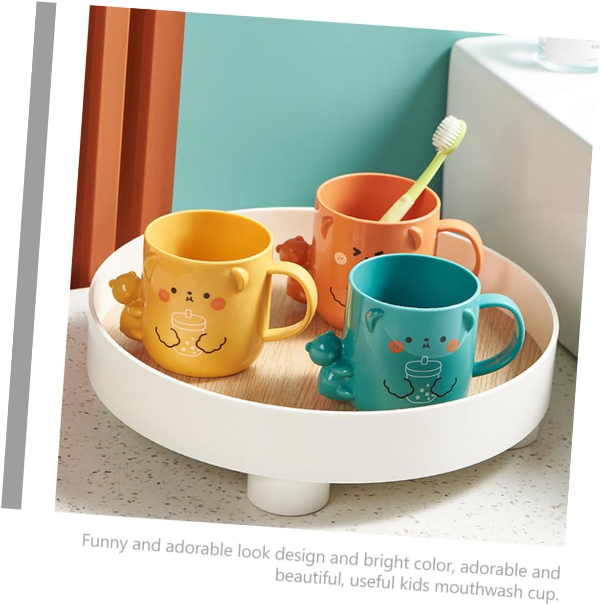 Cabilock Cartoon Toothbrush Cup with Bear Design 2Pcs