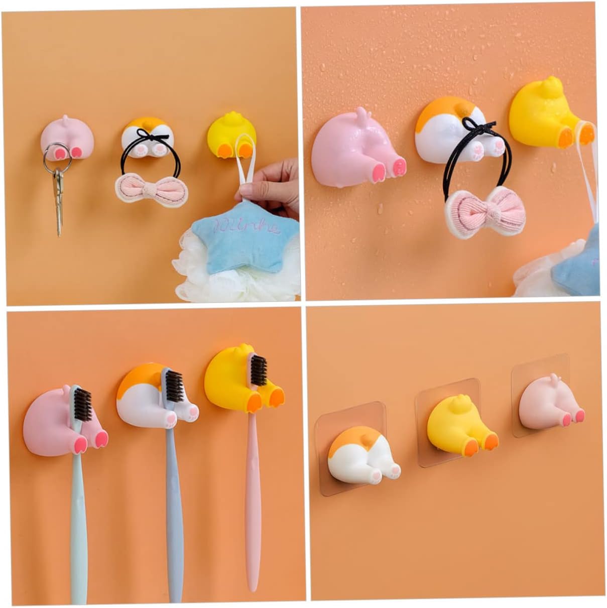 2pcs Cartoon Animal Butt Hooks Self-Adhesive Wall Decor