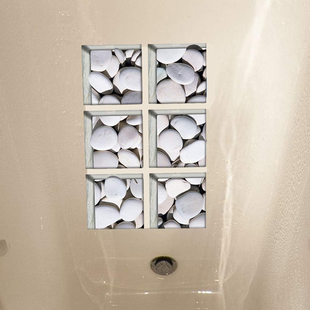 AILEGOU 3D Non-Slip Bathtub Stickers with 6 Pieces Pebbles-A04