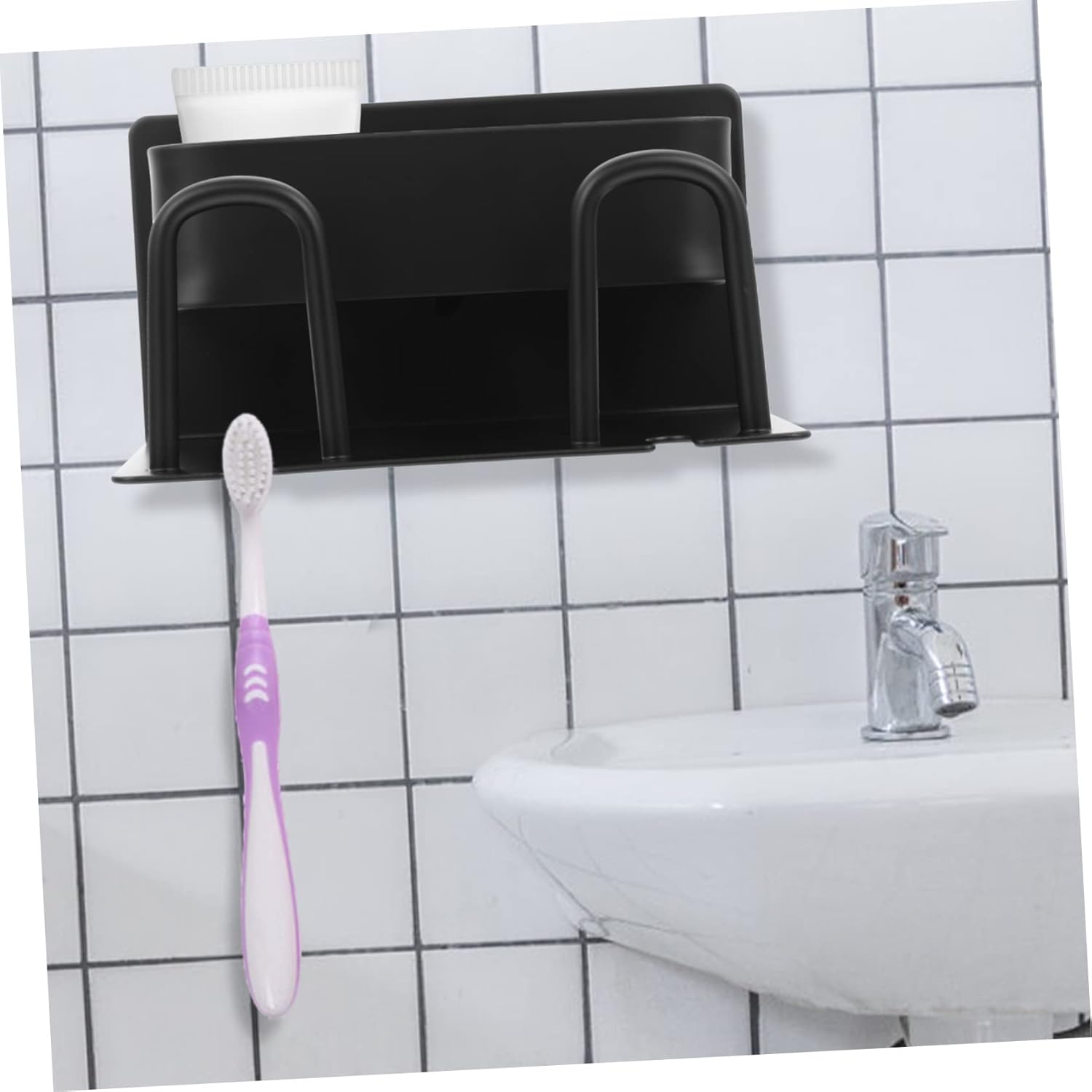 SOLUSTRE Wall Mounted Toothbrush Holder with Cover and Double Cup Holder