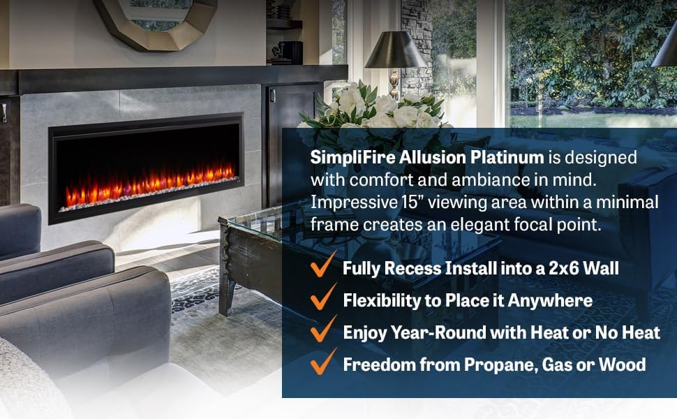 SimpliFire 60-Inch Allusion Platinum Electric Fireplace