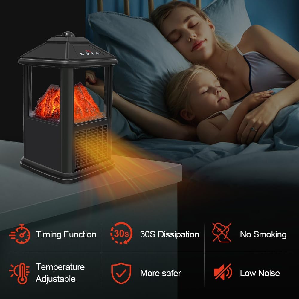 Portable 3-Sided Electric Fireplace Heater with Remote Control and Flame Effects