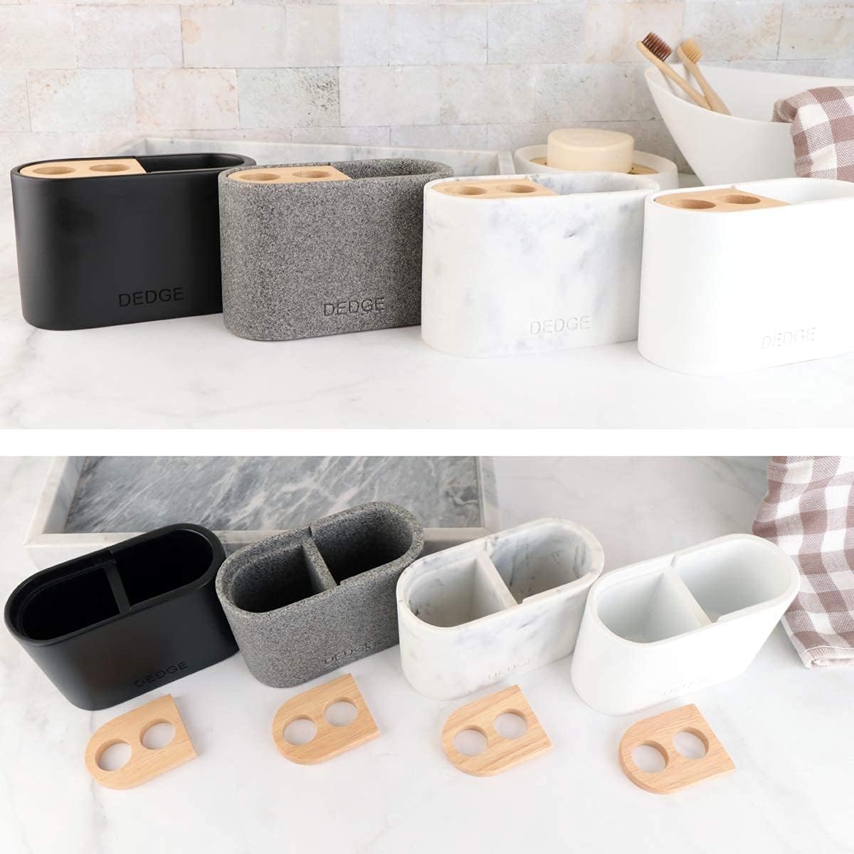 Dedge 3 Slots Bamboo Toothbrush Holder with Drainage for Bathroom Storage
