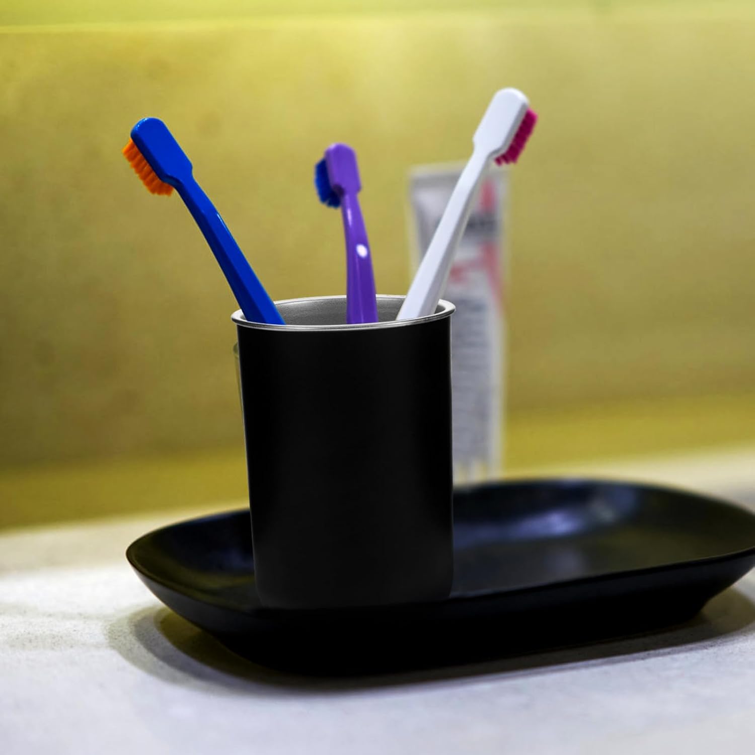 WOONEKY 2pcs Stainless Steel Toothbrush Storage Cup