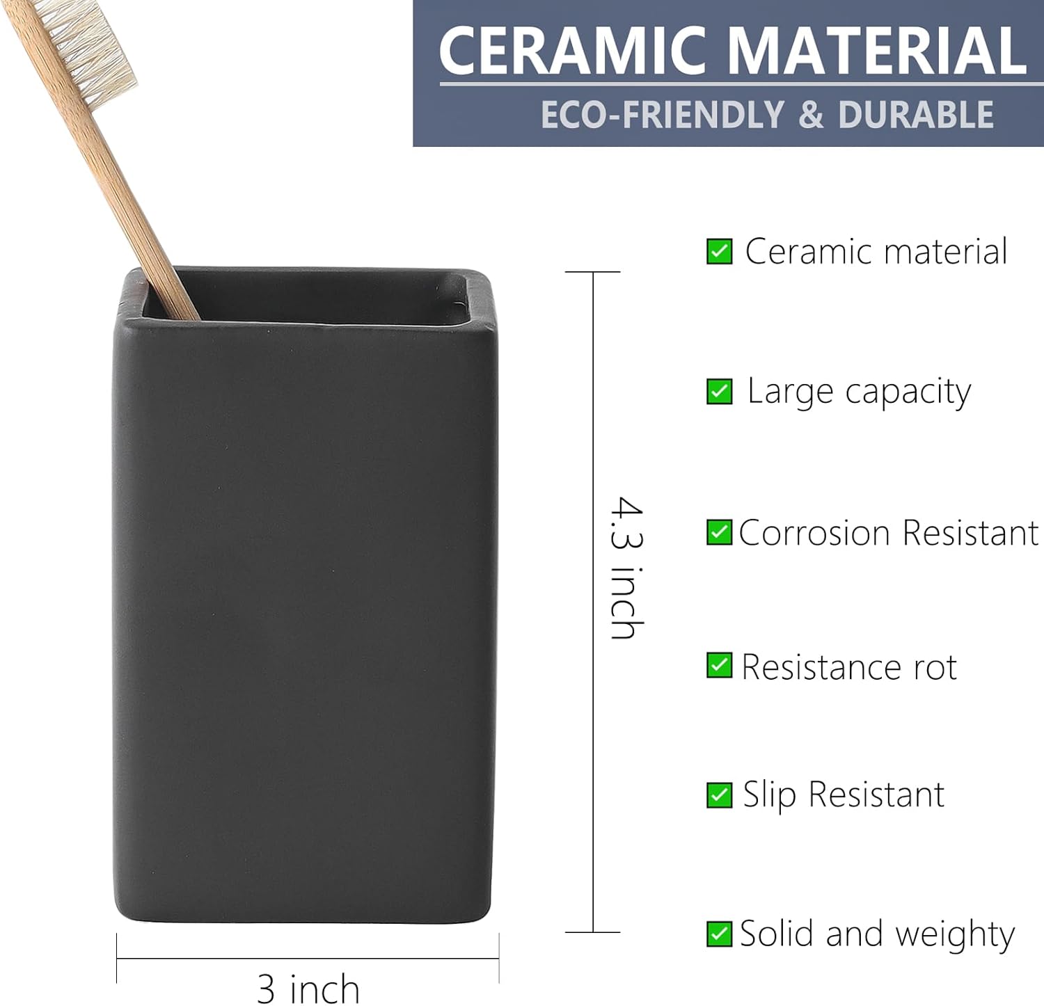 Ceramic Black Square Toothbrush Holder for Bathroom